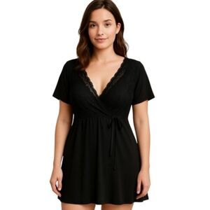 Vintage Amoureuse Black A-line Lace Top Nighty Lingerie 18 20 Y2k